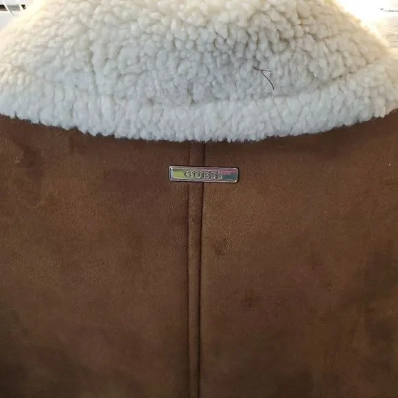GUESS MENS FAUX-SHEARLING COGNAC OVERCOAT SIZE M NWOT-NEW WITHOUT TAGS - Picture 3 of 14